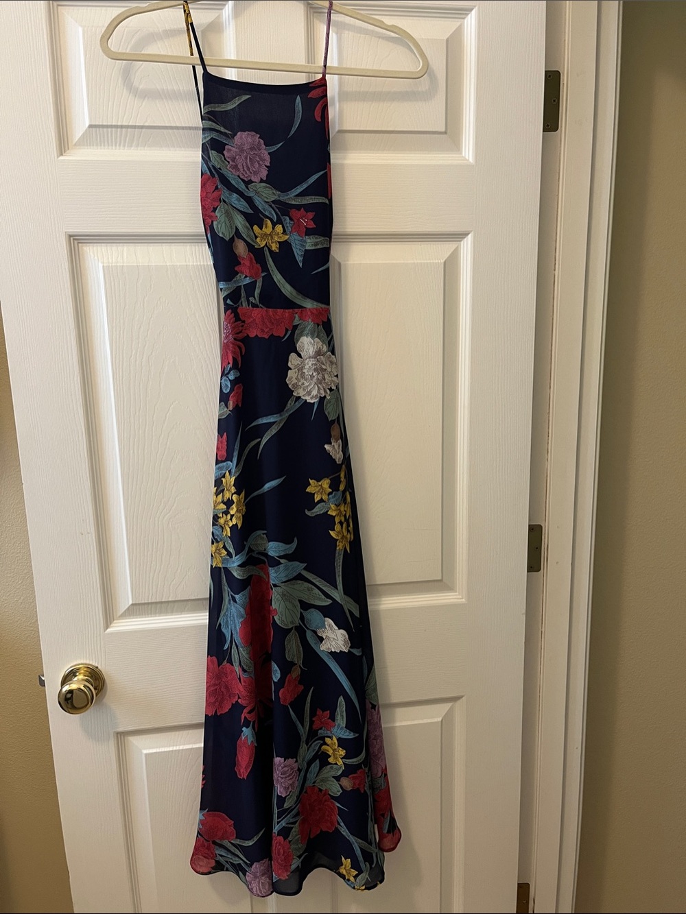 Navy Floral Maxi Dress with Spaghetti Straps
